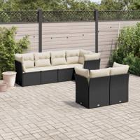 7-delige Loungeset met kussens poly rattan zwart - thumbnail
