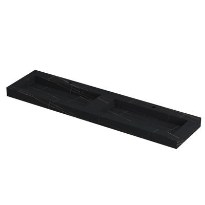 INK Pitch Wastafel Keramische Slab Bak Dubbel met Drain en Front en Side Skirts 2 Kraangaten - 1800x450x90 mm - Lauren Black Mat