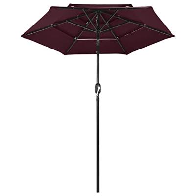 VidaXL Parasol 3-laags met aluminium paal 2 m bordeauxrood