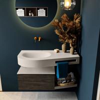 MONDIAZ RIVA 100cm badmeubel onderkast / planchet kleur Dark_Brown met 1 lade. Wastafel DULCET links 0 kraangaten kleur Linen. - thumbnail