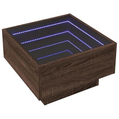 Salontafel met LED 50x50x30 cm bewerkt hout bruin eikenkleurig