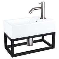 Differnz Differnz Force fonteinset keramiek - kraan gebogen - met handdoekrek mat chroom - thumbnail