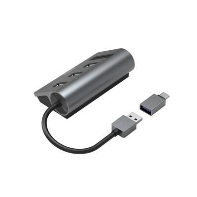 Hama 00200140 USB-hub 5 poorten USB-A, Micro-SD, SD USB 3.2 Gen1 5 GBit/s Met ingebouwde SD-kaartlezer, Met USB-C stekker Grijs