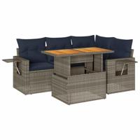 5-delige Loungeset met kussens poly rattan grijs - thumbnail