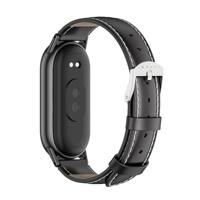 Echt leren bandje - Zwart met zwarte aansluiting - Xiaomi Smart Band 8 / 9 / 10 - thumbnail