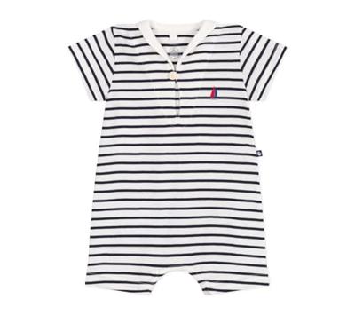 Combicourte baby met trui-kraag PETIT BATEAU in gestreept katoen marineblauw Combicourte baby met trui-kraag PETIT BATEAU in gestreept katoen marineblauw