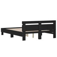Bedframe met hoofdbord bewerkt hout zwart 140x200 cm - thumbnail