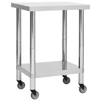 VidaXL Keukenwerktafel met wielen 60x30x85 cm roestvrij staal - thumbnail