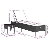 Ligbed met tafel en kussen poly rattan lichtgrijs - thumbnail