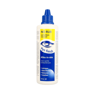 Eyefresh No rub alles-in-1 vloeistof zachte lenzen 240 Milliliter Eyefresh No rub alles-in-1 vloeistof zachte lenzen 240 Milliliter