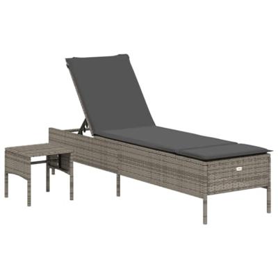 Ligbed met tafel en kussen poly rattan grijs Ligbed met tafel en kussen poly rattan grijs