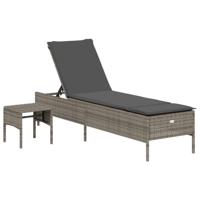 Ligbed met tafel en kussen poly rattan grijs - thumbnail