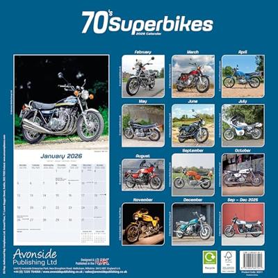 70'S Superbikes Calendar 2026 Square Motorbike Wall Calendar - 16 Month