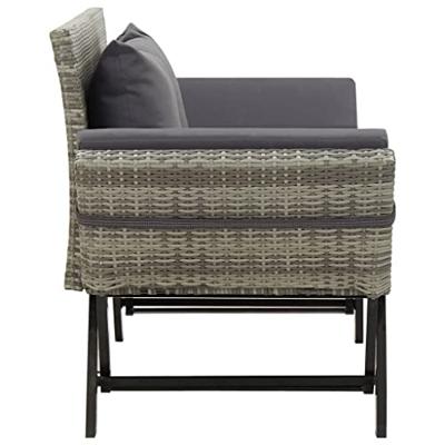 Tuinbank met kussens 176 cm poly rattan grijs - thumbnail