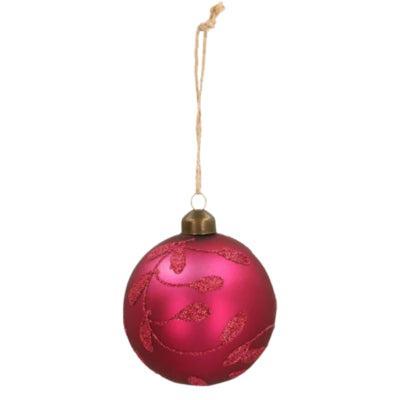 Ngk Kerstbal berry leaf glas roze 8 cm | 24 stuks