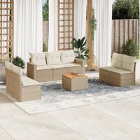 8-delige Loungeset met kussens poly rattan beige - thumbnail