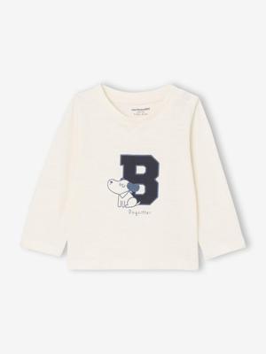 T-shirt baby met lange mouwen en print op de voorkant ecru