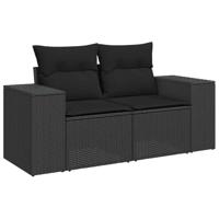 7-delige Loungeset met kussens poly rattan zwart - thumbnail