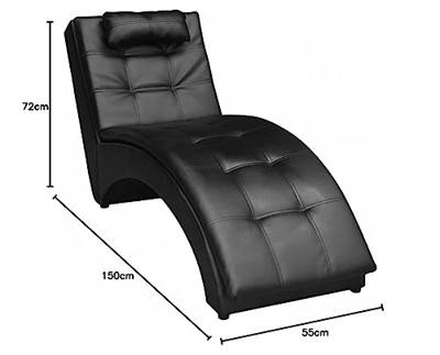 Chaise longue met kussen kunstleer zwart