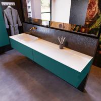 Badkamermeubelset Mondiaz Erin 200 cm met 2 Lades met RIDGE Wastafel Links Talc Zonder Kraangaten Greeploos Mat Smag - thumbnail