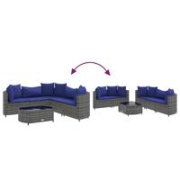 6-delige Loungeset met kussens poly rattan grijs - thumbnail