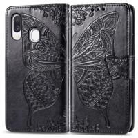 Butterfly Love bloemen reliëf horizontale Flip lederen case voor Galaxy A40 met houder & kaartsleuven & portemonnee & Lanyard (zwart) - thumbnail