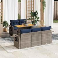 6-delige Loungeset met kussens poly rattan grijs - thumbnail