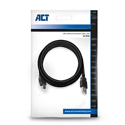 ACT AC3050 USB 2.0 Aansluitkabel USB-A male | USB-B Mini male | 1,8 meter