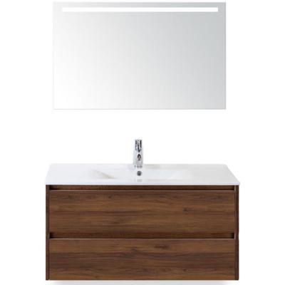 Dante Badmeubelset 100 cm - Walnoot - Keramische Wastafel Wit Enjoy met Sence Spiegel