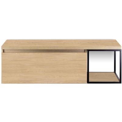 Frozen Badmeubelset 140 cm - Greeplijst in Kleur - Zwart Frame - Wastafelbovenblad Casella Oak