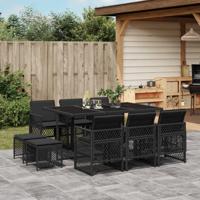 11-delige Tuinset met kussens poly rattan zwart - thumbnail