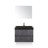 Maxx XL Badmeubelset 80 cm - Beton Antraciet - Wastafel Lucca 1 kraangat - met Spiegel - thumbnail