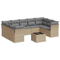 10-delige Loungeset met kussens poly rattan beige - thumbnail