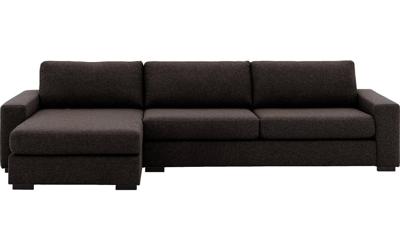 Goossens Hoekbank Lucca Met Chaise Longue donkerbruin, stof, 3-zits, stijlvol landelijk