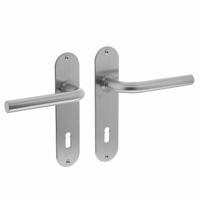 Deurkruk recht ø16mm slank op schild plat ovaal sleutelgat 72mm RVS - thumbnail