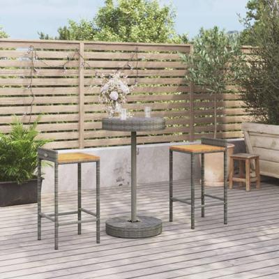3-delige Tuinbarset poly rattan en massief acaciahout grijs