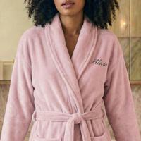 Dames badjas borduren - Roze - L/XL - thumbnail