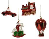 Hanger kerstbal kunststof 4ass train-santa on car-hot-air balloon-santan on rockinghorse Kerstversiering Decoris - Decoris - thumbnail
