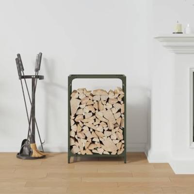 VidaXL Brandhoutrek 44x28x65 cm koudgewalst staal olijfgroen VidaXL Brandhoutrek 44x28x65 cm koudgewalst staal olijfgroen