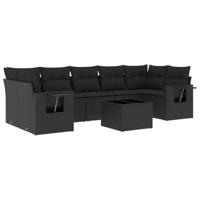 8-delige Loungeset met kussens poly rattan zwart - thumbnail