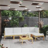 6-delige Loungeset met kussens massief acaciahout crèmekleurig - thumbnail