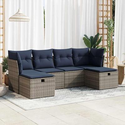6-delige Loungeset met kussens poly rattan grijs