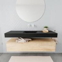 Aqua Splash Badkamermeubel AQS Ibiza 150 cm Washed Oak Solid Surface Wastafel Mat Zwart - Badmeubel Ibiza 150 cm Washed Oak Spoelbak Midden Mat Zwart - thumbnail