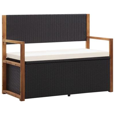 Opbergbankje 115 cm poly rattan en massief acaciahout zwart