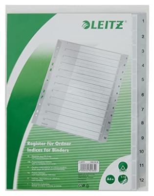 Leitz 1282 Register DIN A4, Bovenbreedte 1-12 Polypropyleen Grijs 12 tabbladen 12820000