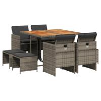 9-delige Tuinset met kussens poly rattan grijs - thumbnail