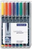 Staedtler Lumocoler 313, OHP-marker, permanent, 0,4 mm, etui van 8 stuks in geassorteerde kleuren - thumbnail