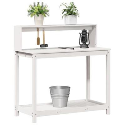 Oppottafel met schappen 108x50x109,5 cm massief grenenhout wit - thumbnail
