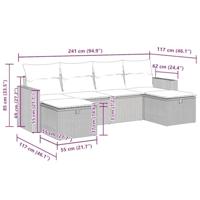 6-delige Loungeset met kussens poly rattan grijs - thumbnail
