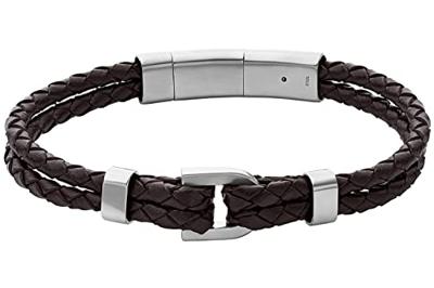 Fossil JF04203040 Armband Vintage staal-leder zwart-zilverkleurig Fossil JF04203040 Armband Vintage staal-leder zwart-zilverkleurig